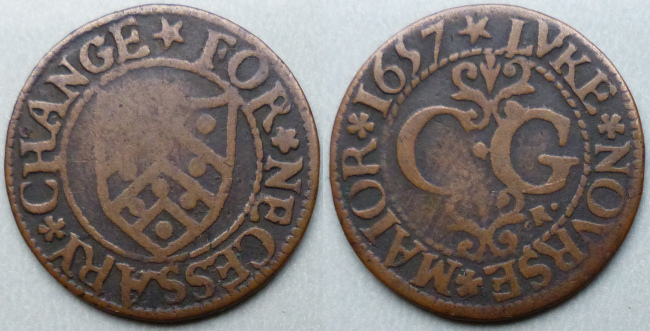 Gloucester, city issue Luke Nourse Mayor 1657 farthing N1649